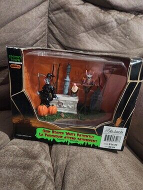 Vtg Lemax Spooky Town Grim Reaper Waits Patiently Halloween Village Accessory